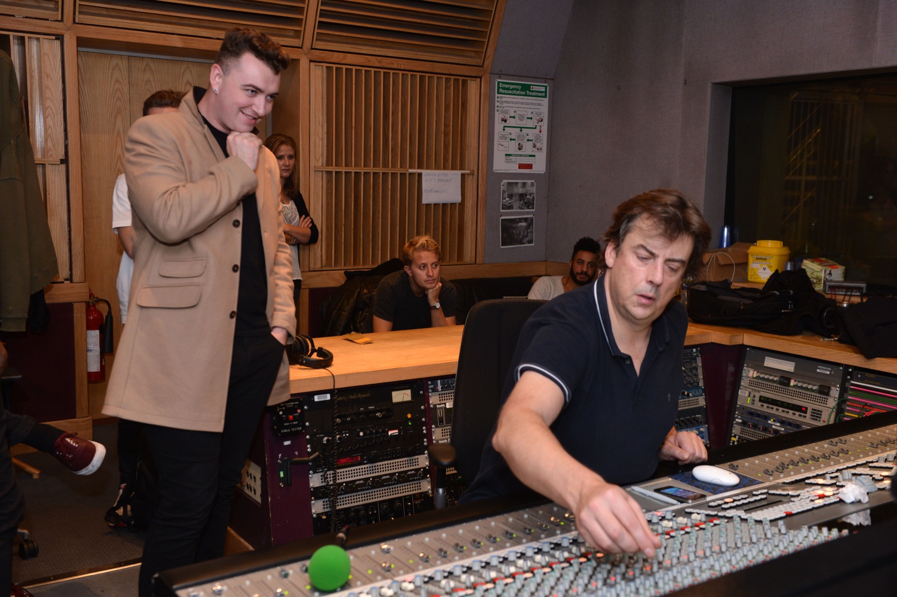 Sam Smith in the studio while Simon Askew mixes